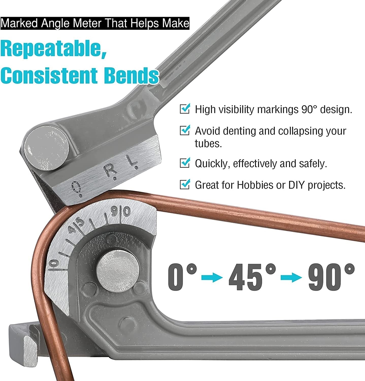 Tube Bender, Pipe Bender, 3-IN-1, 1/4", 5/16", 3/8", for Copper, Brass, Aluminum and Thin Steel Pipes