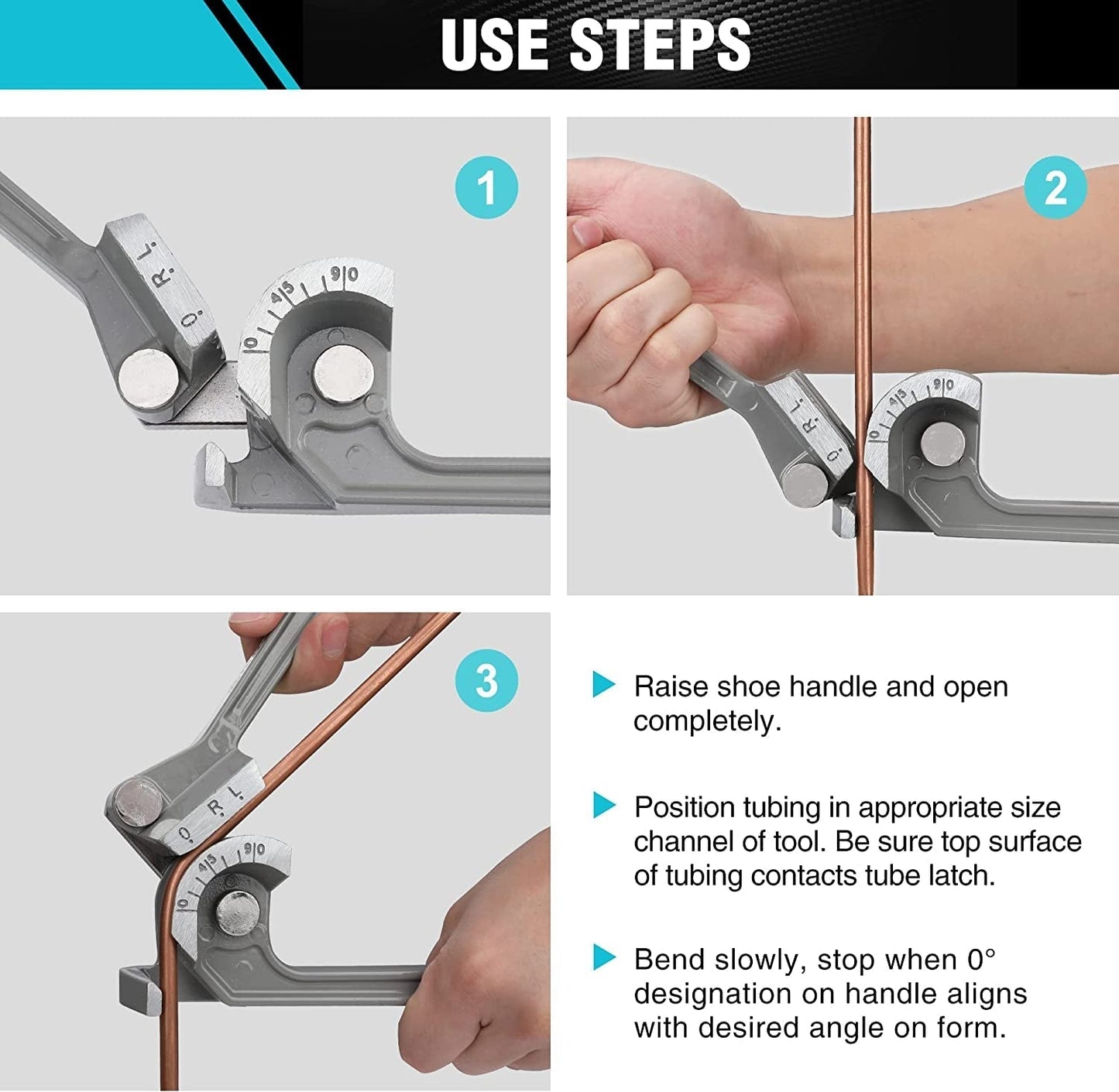 Tube Bender, Pipe Bender, 3-IN-1, 1/4", 5/16", 3/8", for Copper, Brass, Aluminum and Thin Steel Pipes