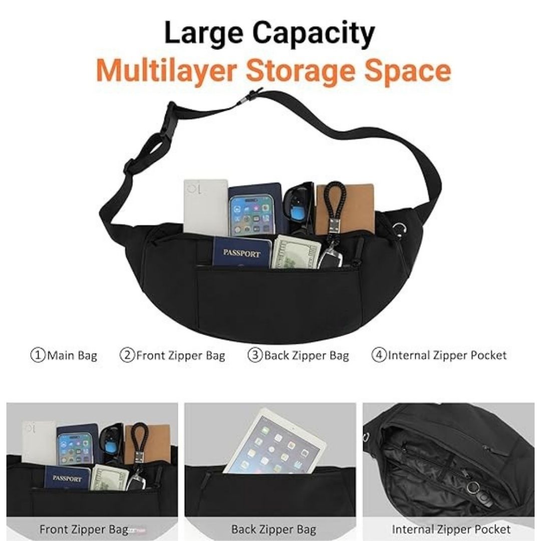 Large Crossbody Fanny Pack With 4-Zipper