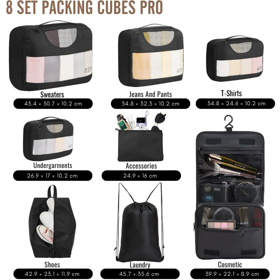 8 Set Packing Cubes for Travel
