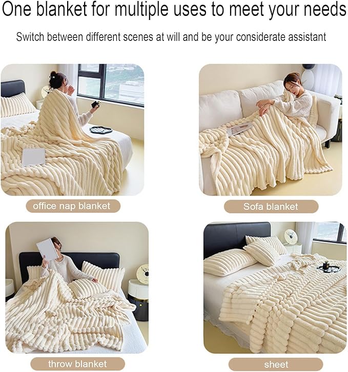 Luxurious Faux Rabbit Fur Throw Blanket + 2 Pillowcases